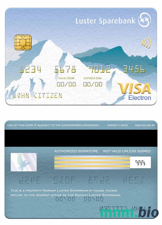 Norway Luster Sparebank visa electron karta przykład w formacie PSD